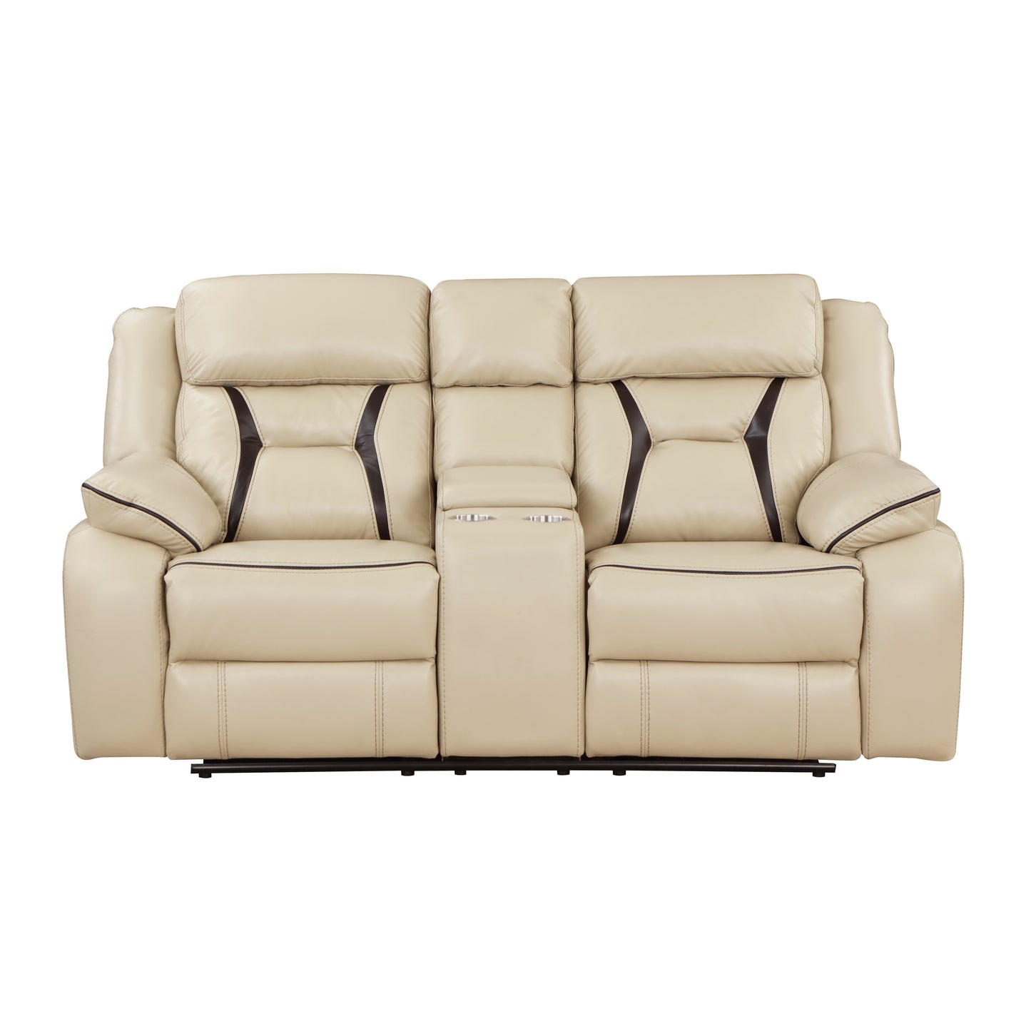 Homelegance Amite Loveseat Reclining with Center Console in Beige 8229NBE-2