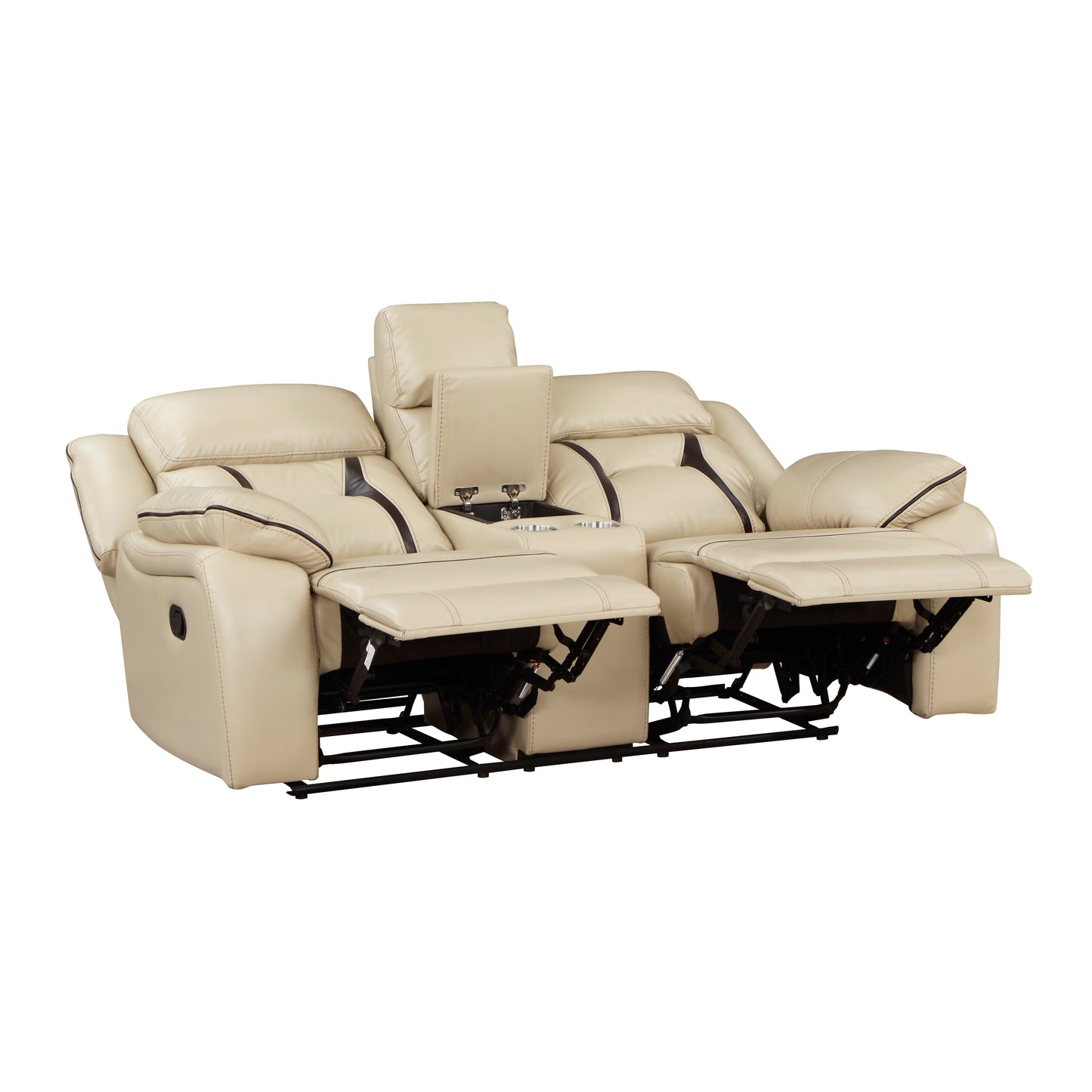 Homelegance Amite Loveseat Reclining with Center Console in Beige 8229NBE-2