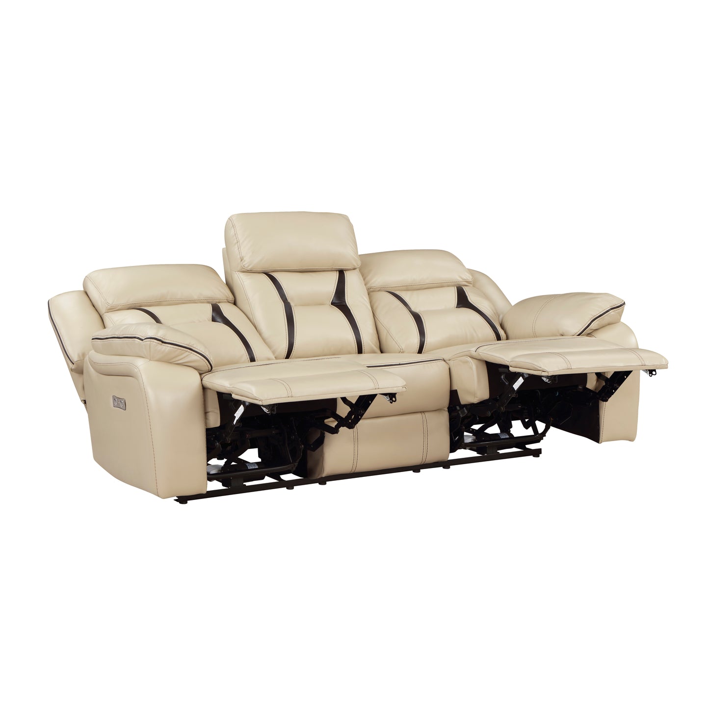 Homelegance Amite Sectional Sofa Beige Faux Leather Power Recline 8229NBE-3PW