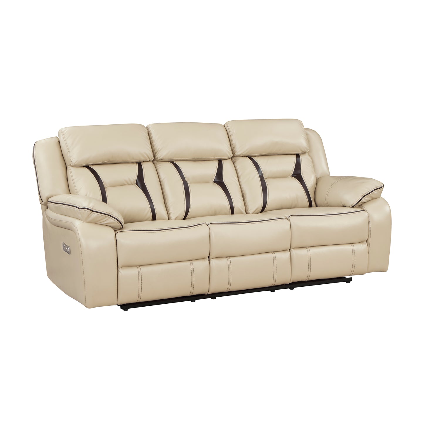Homelegance Amite Sectional Sofa Beige Faux Leather Power Recline 8229NBE-3PW