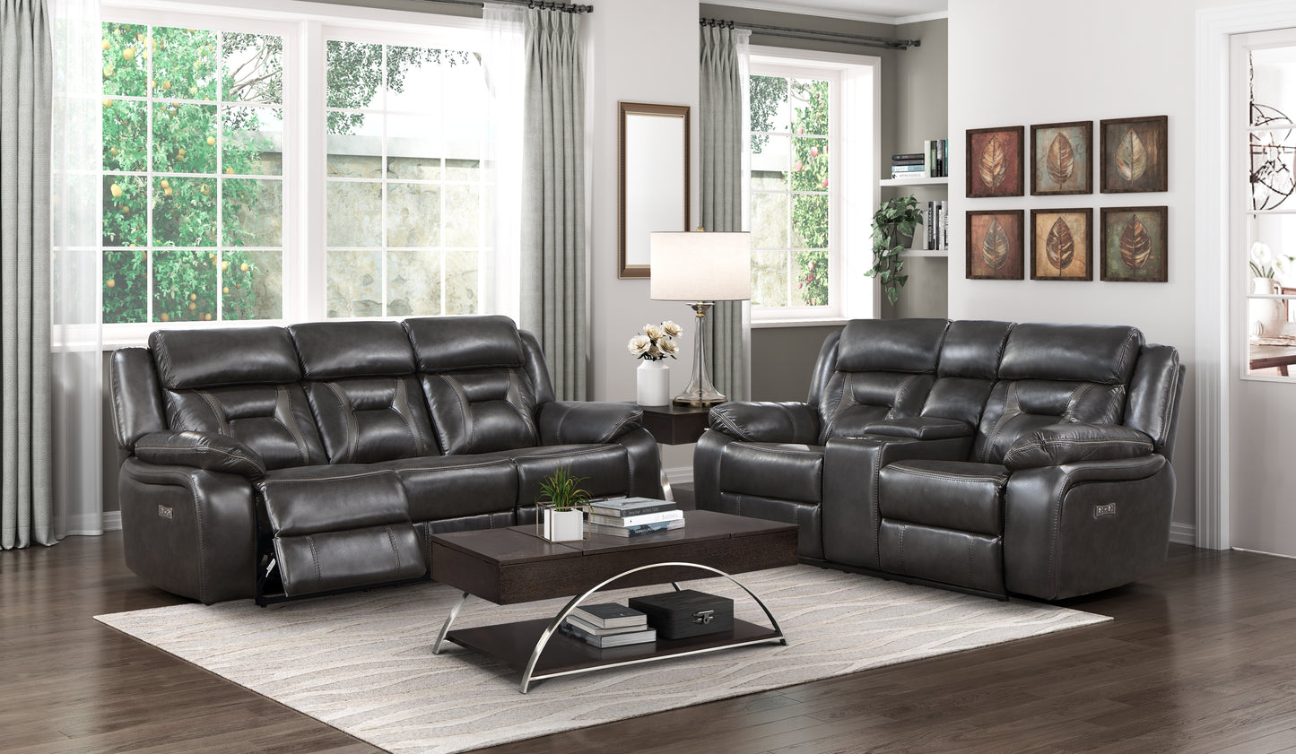 Homelegance Amite Loveseat Power Reclining Gray Faux Leather 8229NDG-2PW