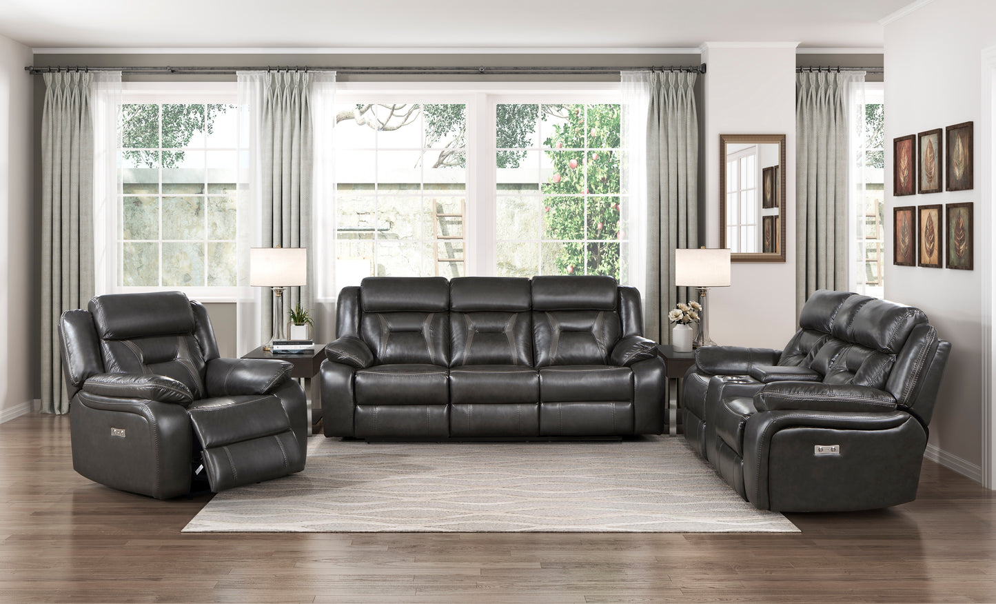 Homelegance Amite Loveseat Power Reclining Gray Faux Leather 8229NDG-2PW