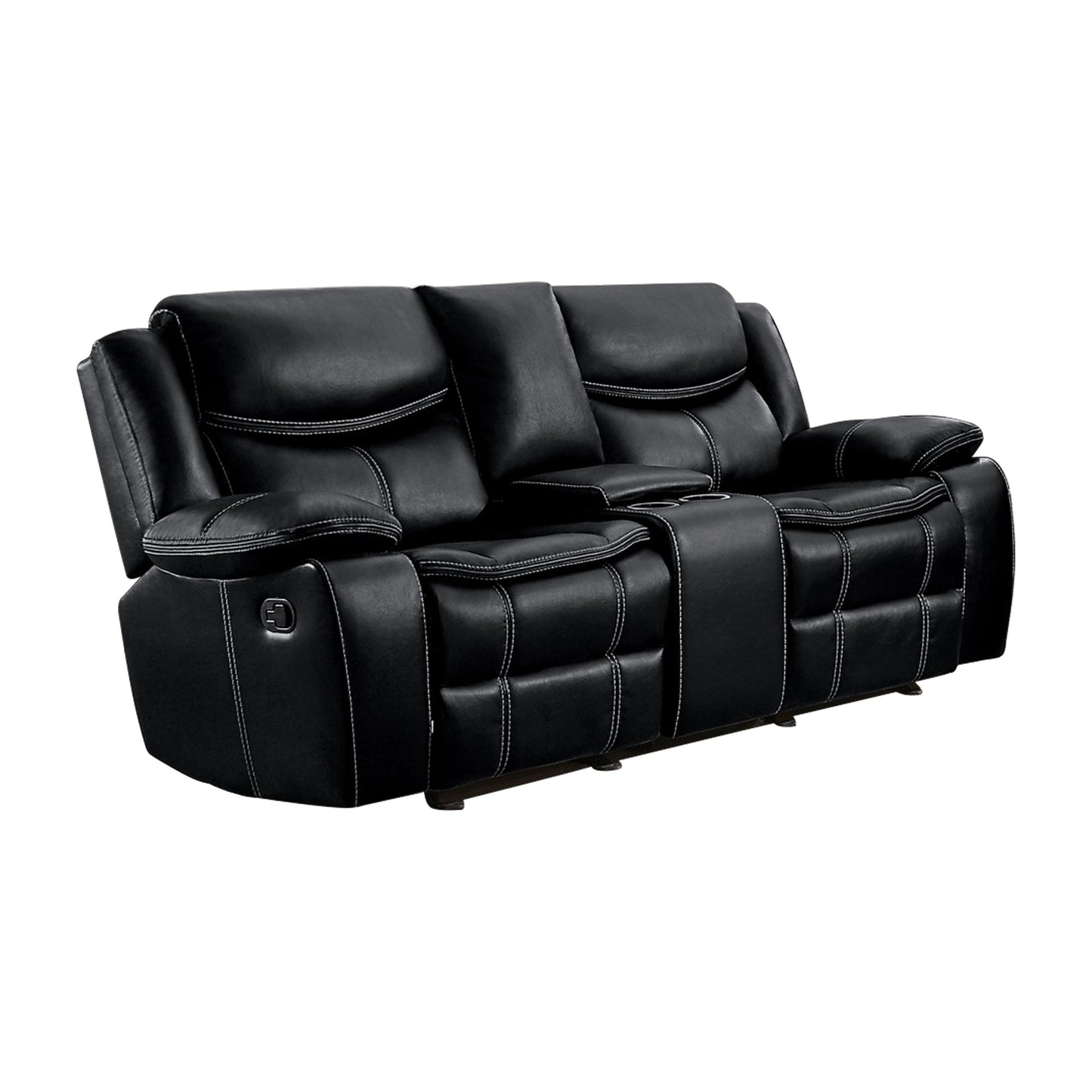 Homelegance Bastrop Loveseat Glider Reclining in Premium Black Faux Leather 8230BLK-2