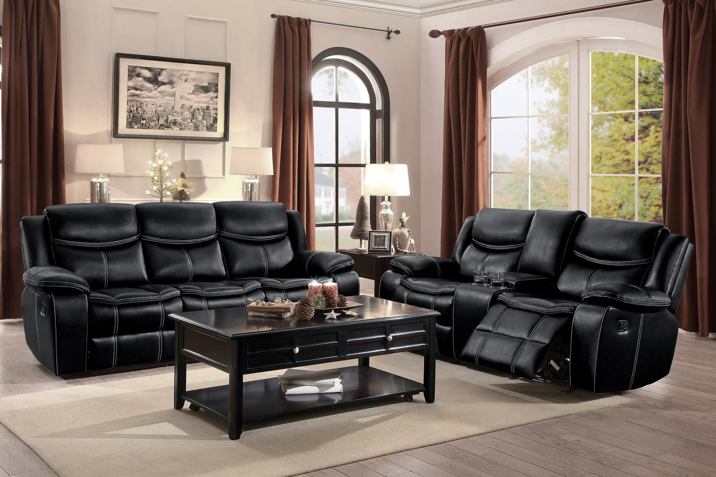 Homelegance Bastrop Loveseat Glider Reclining in Premium Black Faux Leather 8230BLK-2