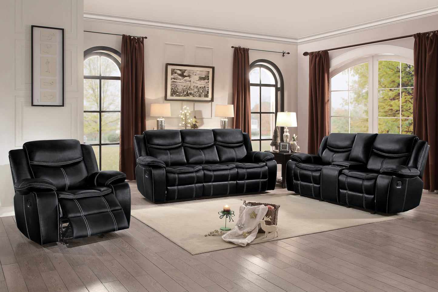 Homelegance Bastrop Glider Recliner Chair in Black Faux Leather 8230BLK-1