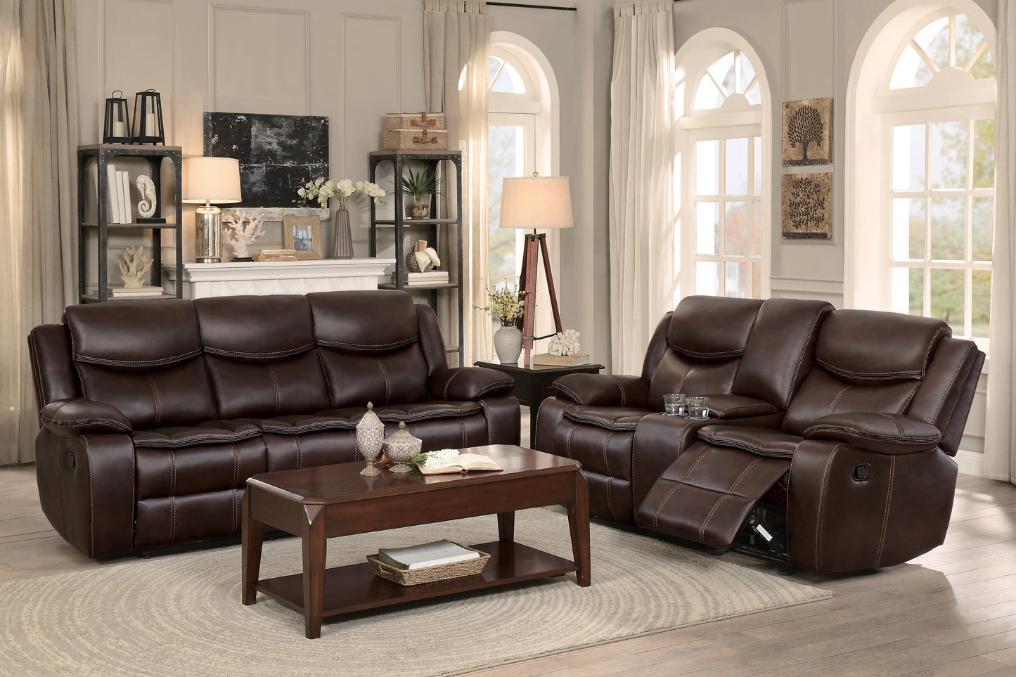 Homelegance Bastrop Brown Glider Reclining Loveseat with Center Console 8230BRW-2