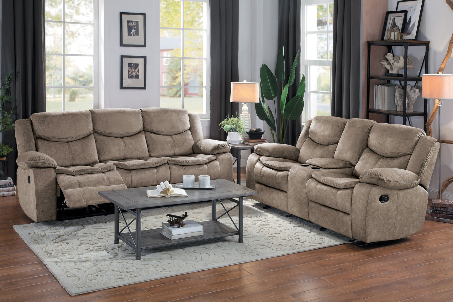 Homelegance Bastrop Brown Glider Reclining Loveseat with Center Console 8230FBR-2