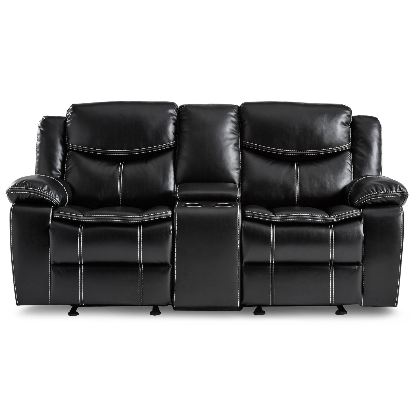 Homelegance Bastrop Loveseat Glider Reclining in Premium Black Faux Leather 8230BLK-2