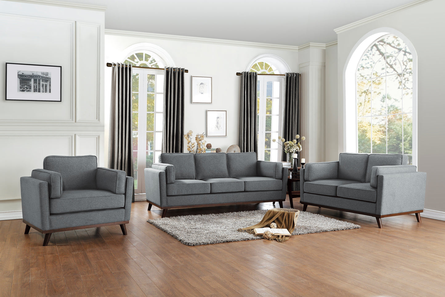 Homelegance Bedos Gray Loveseat Textured Fabric Upholstery 8289GY-2