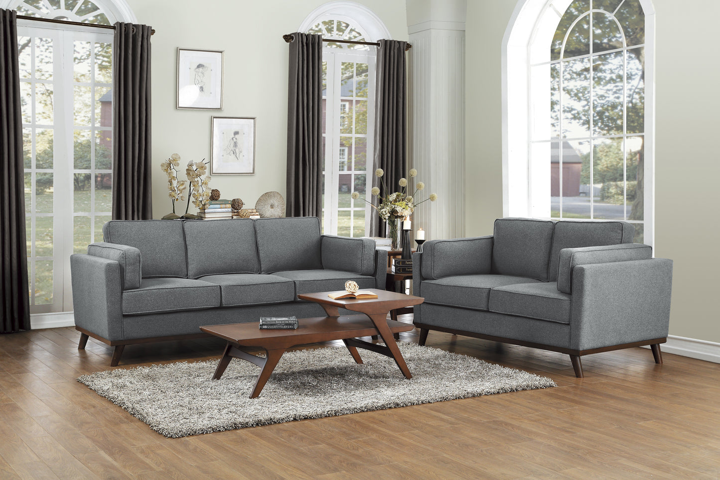 Homelegance Bedos Gray Loveseat Textured Fabric Upholstery 8289GY-2