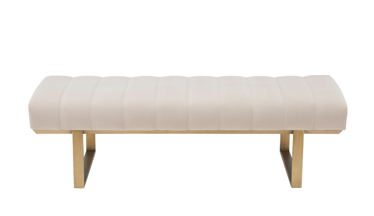 Modrest Robles Modern Beige Fabric Antique Brass Dining Bench