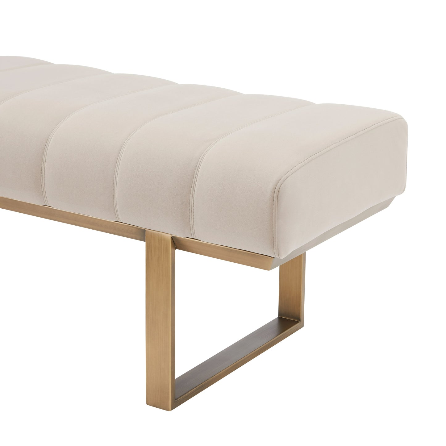 Modrest Robles Modern Beige Fabric Antique Brass Dining Bench