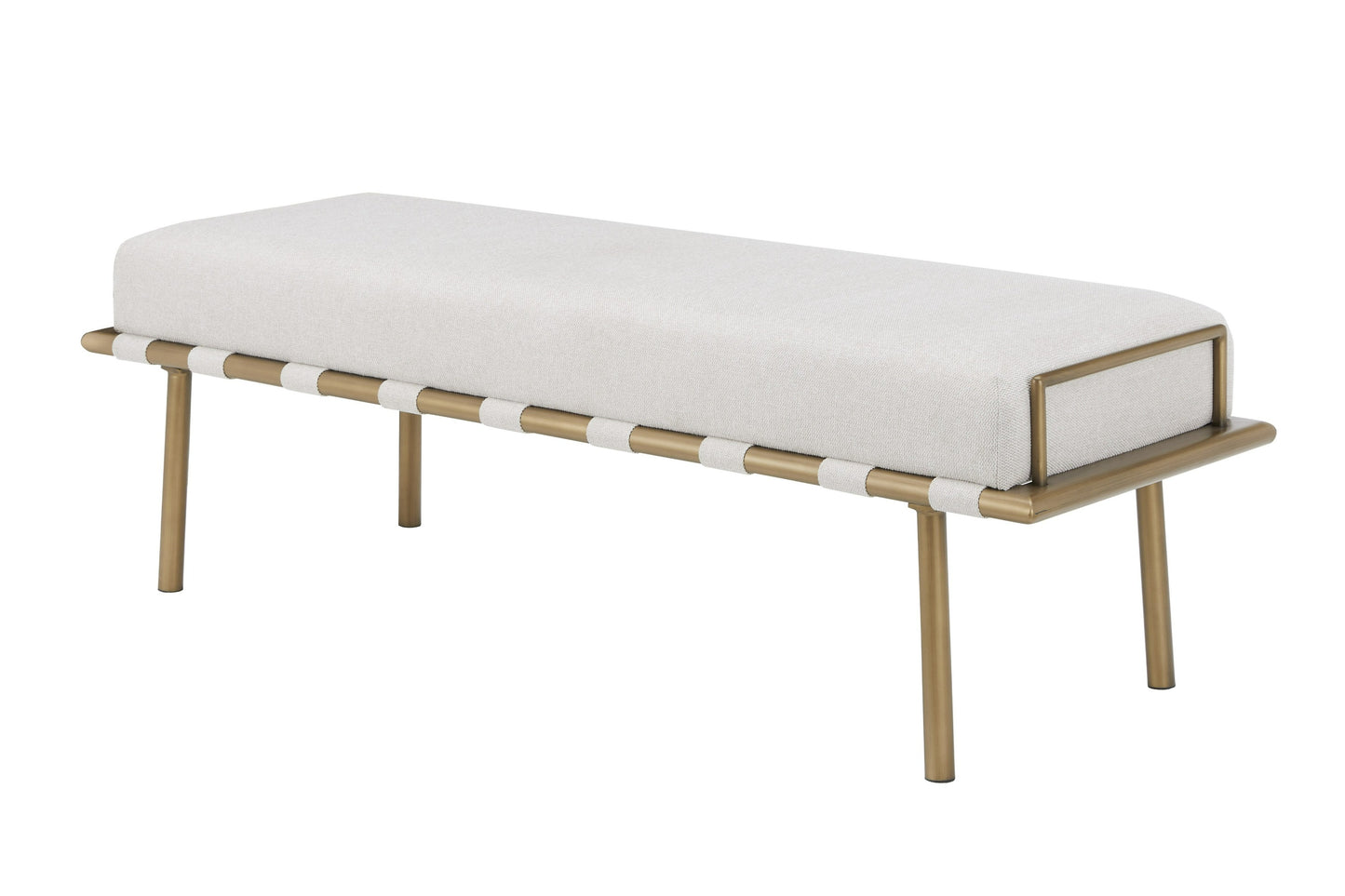 Modrest Hathaway Modern Beige Fabric Antique Brass Dining Bench