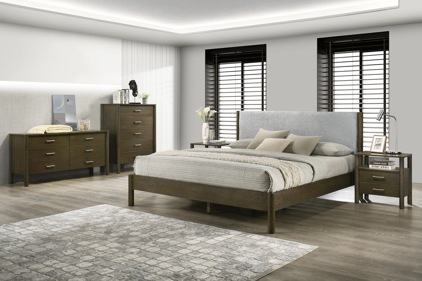 Modrest Carolina Modern Grey Fabric Wenge Bed