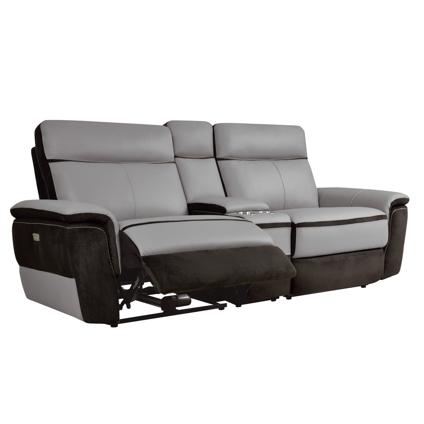 Homelegance Laertes Power Reclining Loveseat in Charcoal and Taupe Gray 8318-2CNPW