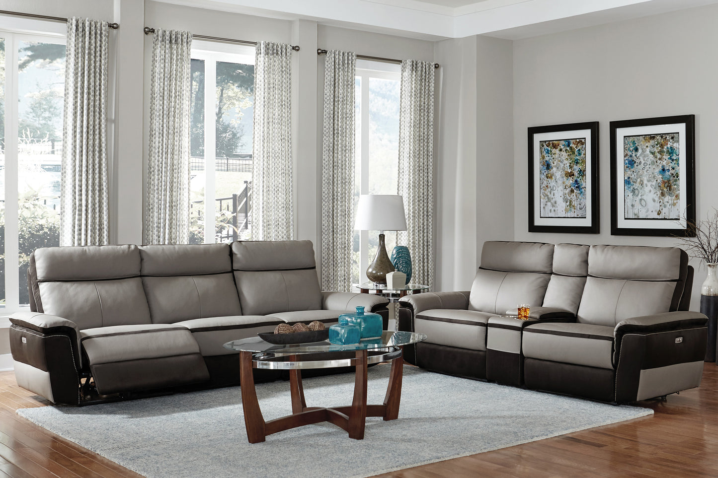 Homelegance Laertes Power Reclining Loveseat in Charcoal and Taupe Gray 8318-2CNPW