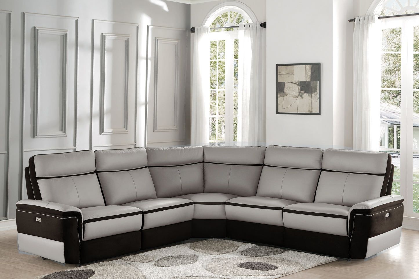 Homelegance Laertes Power Reclining Sectional Sofa Charcoal and Taupe Gray 8318-5C1PW