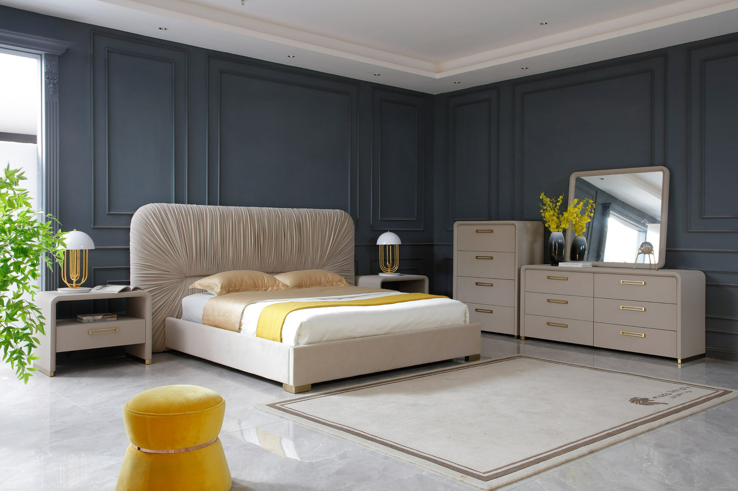 Modrest Florence Modern Beige Velvet Gold Bed