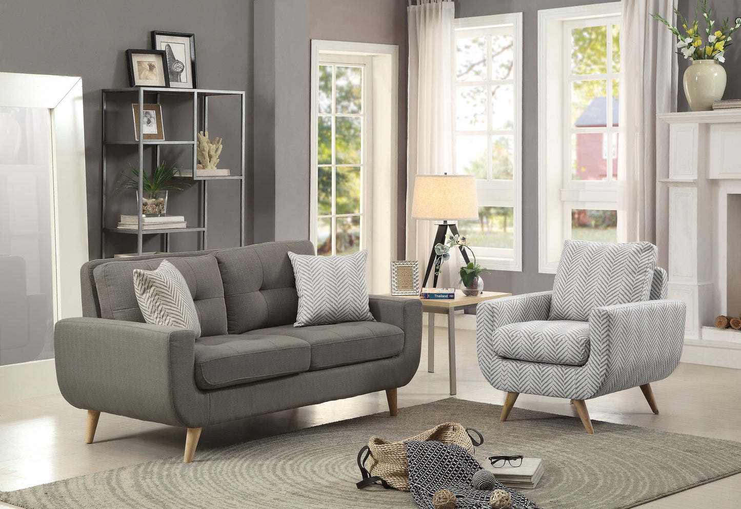 Homelegance Deryn Gray Loveseat with Tufted Detail and Decorative Pillows 8327GY-2