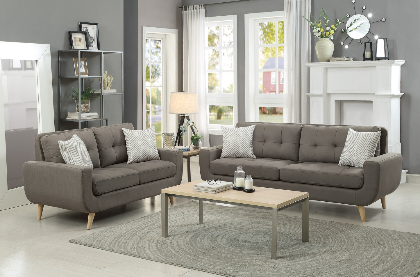 Homelegance Deryn Gray Loveseat with Tufted Detail and Decorative Pillows 8327GY-2