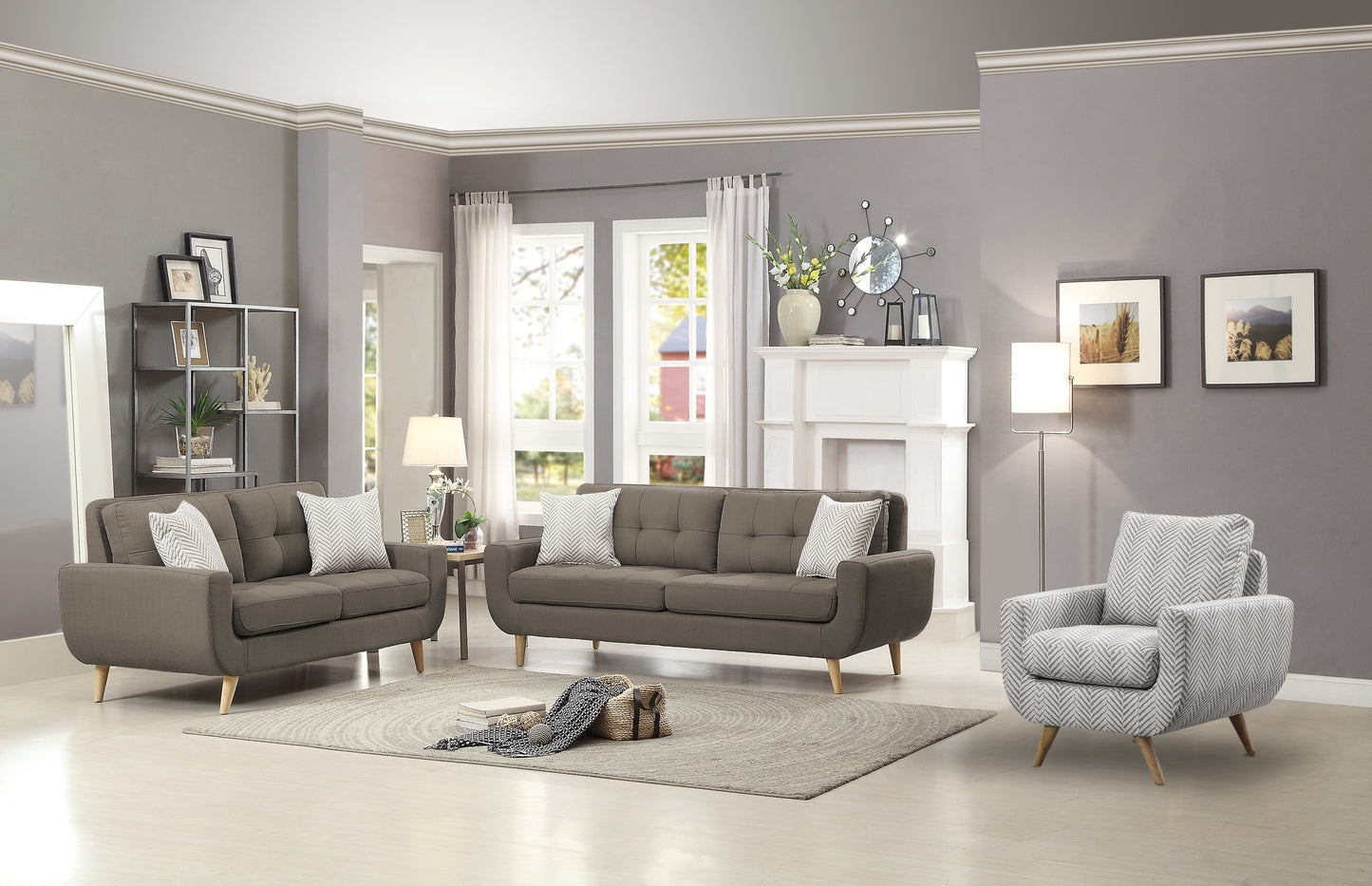 Homelegance Deryn Gray Loveseat with Tufted Detail and Decorative Pillows 8327GY-2