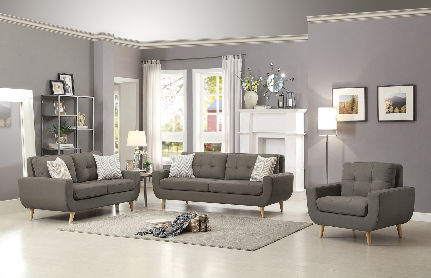 Homelegance Deryn Gray Loveseat with Tufted Detail and Decorative Pillows 8327GY-2