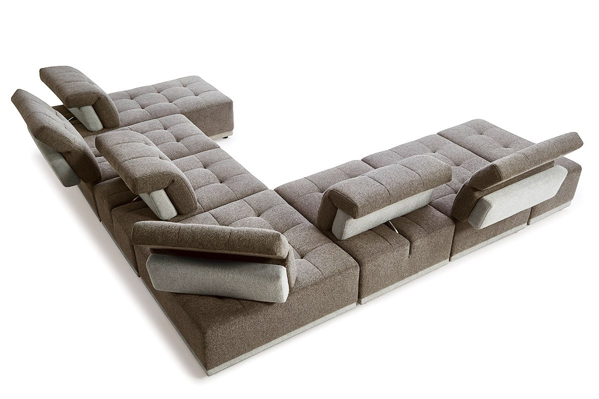Divani Casa Ekron Modern Brown and Beige Fabric Modular Sectional Sofa