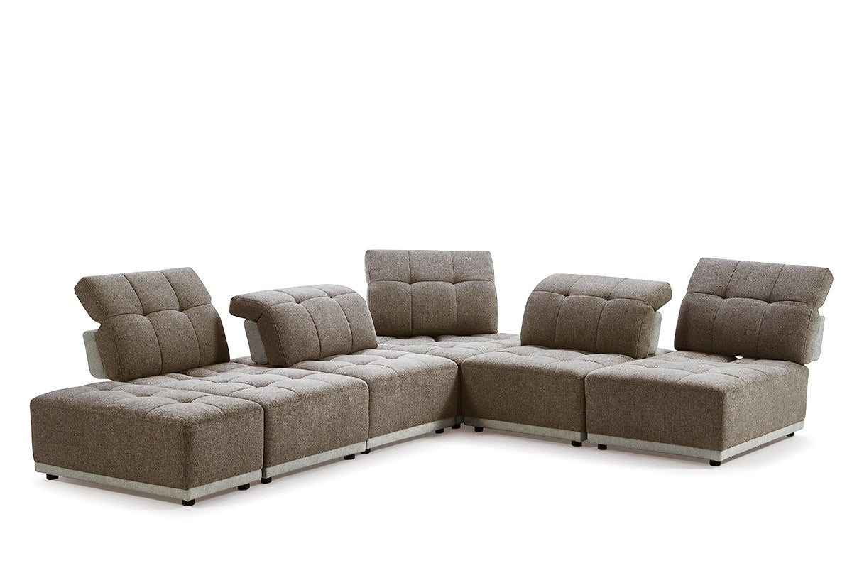 Divani Casa Ekron Modern Brown and Beige Fabric Modular Sectional Sofa
