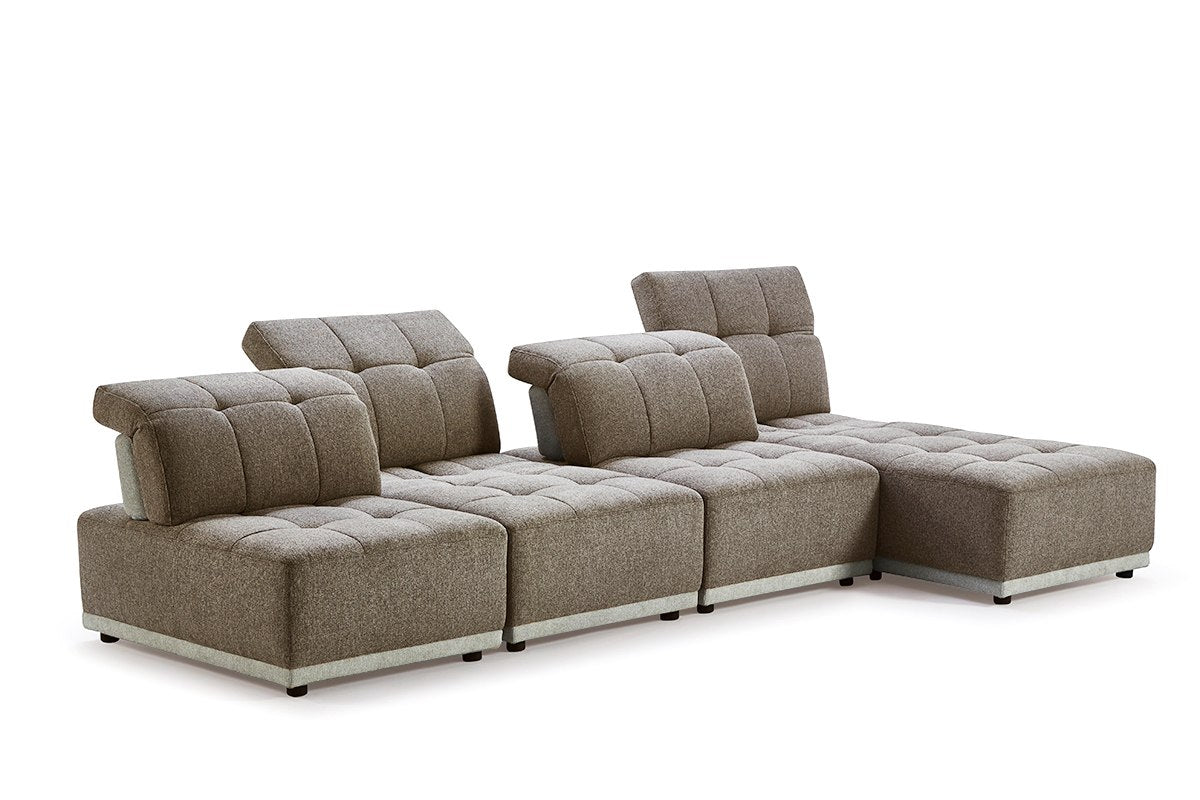 Divani Casa Ekron Modern Brown and Beige Fabric Modular Sectional Sofa