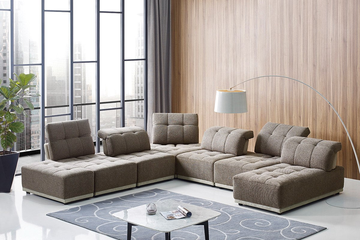 Divani Casa Ekron Modern Brown and Beige Fabric Modular Sectional Sofa
