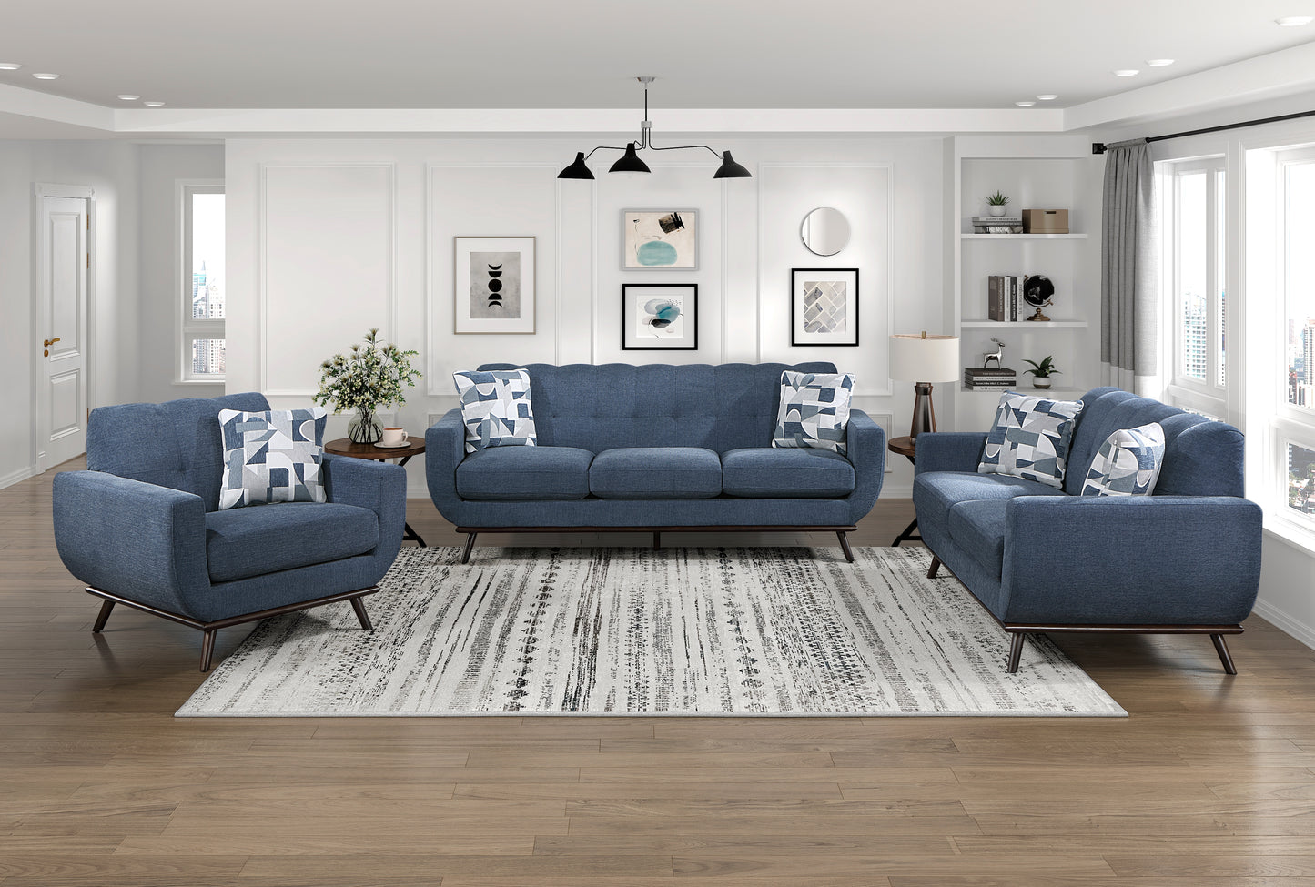 Homelegance Everton Loveseat in Blue Chenille with Tufted Back 8341BL-2RV