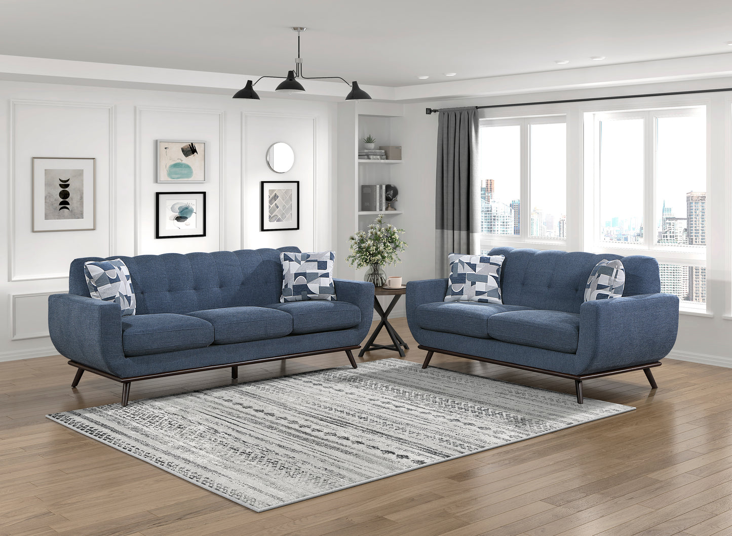 Homelegance Everton Loveseat in Blue Chenille with Tufted Back 8341BL-2RV