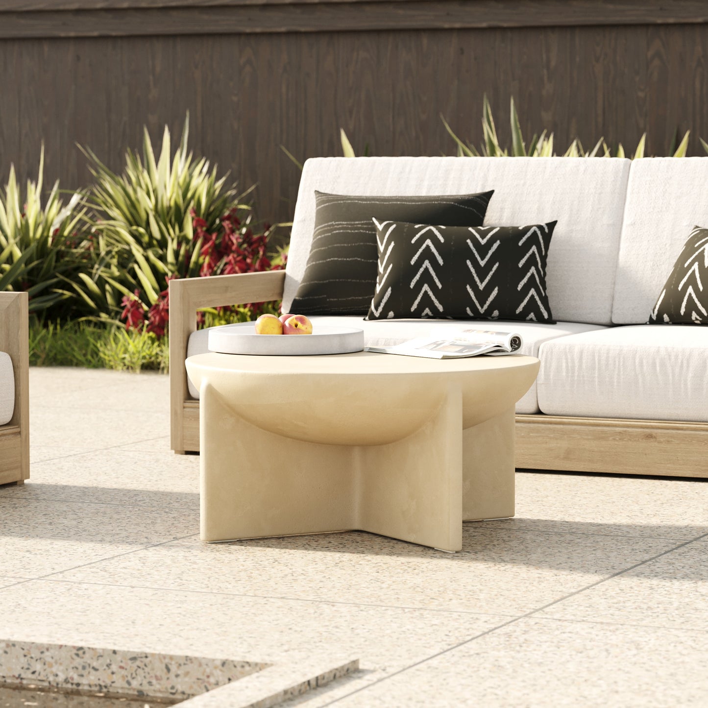 Modrest Elsa Modern Beige Concrete Round Coffee Table