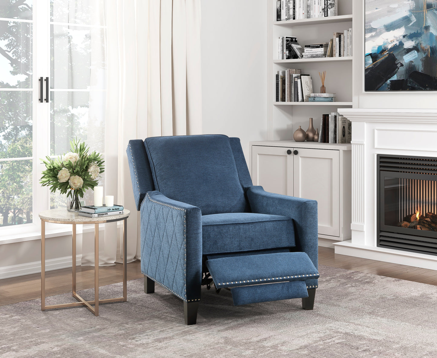Homelegance Banks Reclining Chair in Textured Blue Fabric 8505BU-1