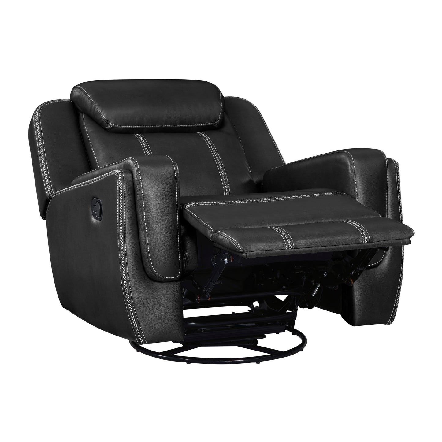 Homelegance Littleton Reclining Swivel Glider Chair in Black Faux Leather 8516BK-1