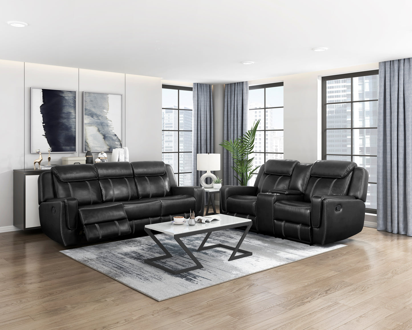 Homelegance Littleton Loveseat Reclining with Center Console in Black 8516BK-2