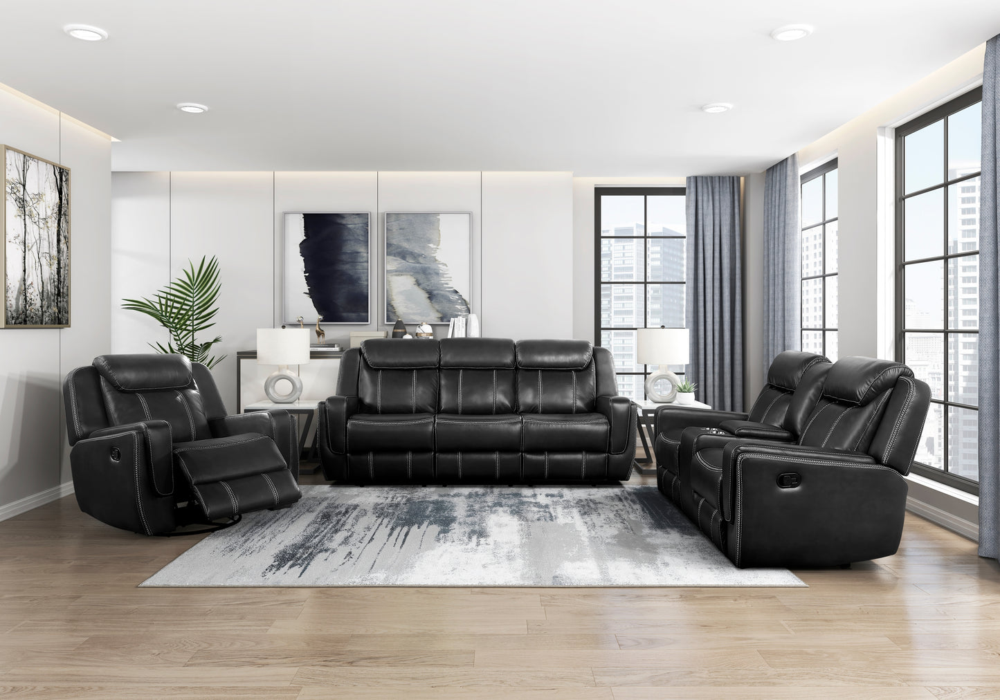 Homelegance Littleton Reclining Swivel Glider Chair in Black Faux Leather 8516BK-1