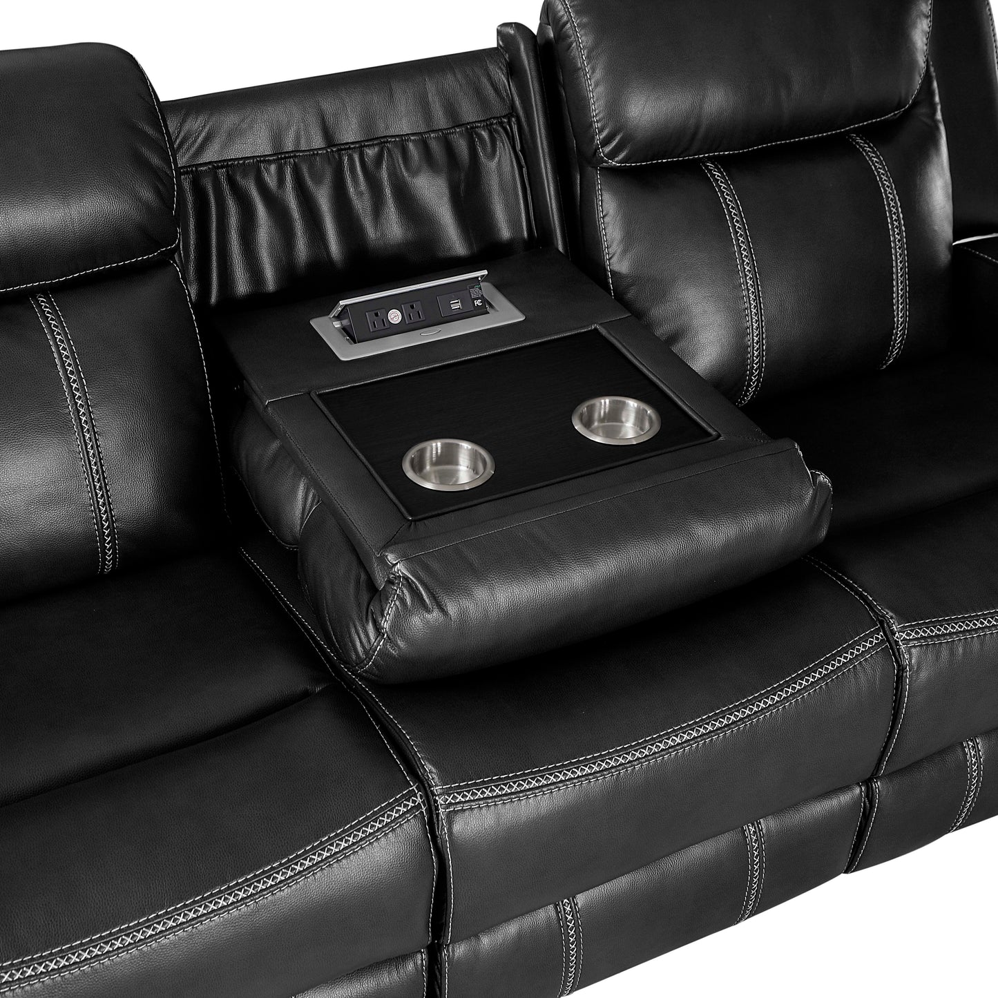 Homelegance Littleton Sectional Sofa in Black with Center Table and USB Ports 8516BK-3