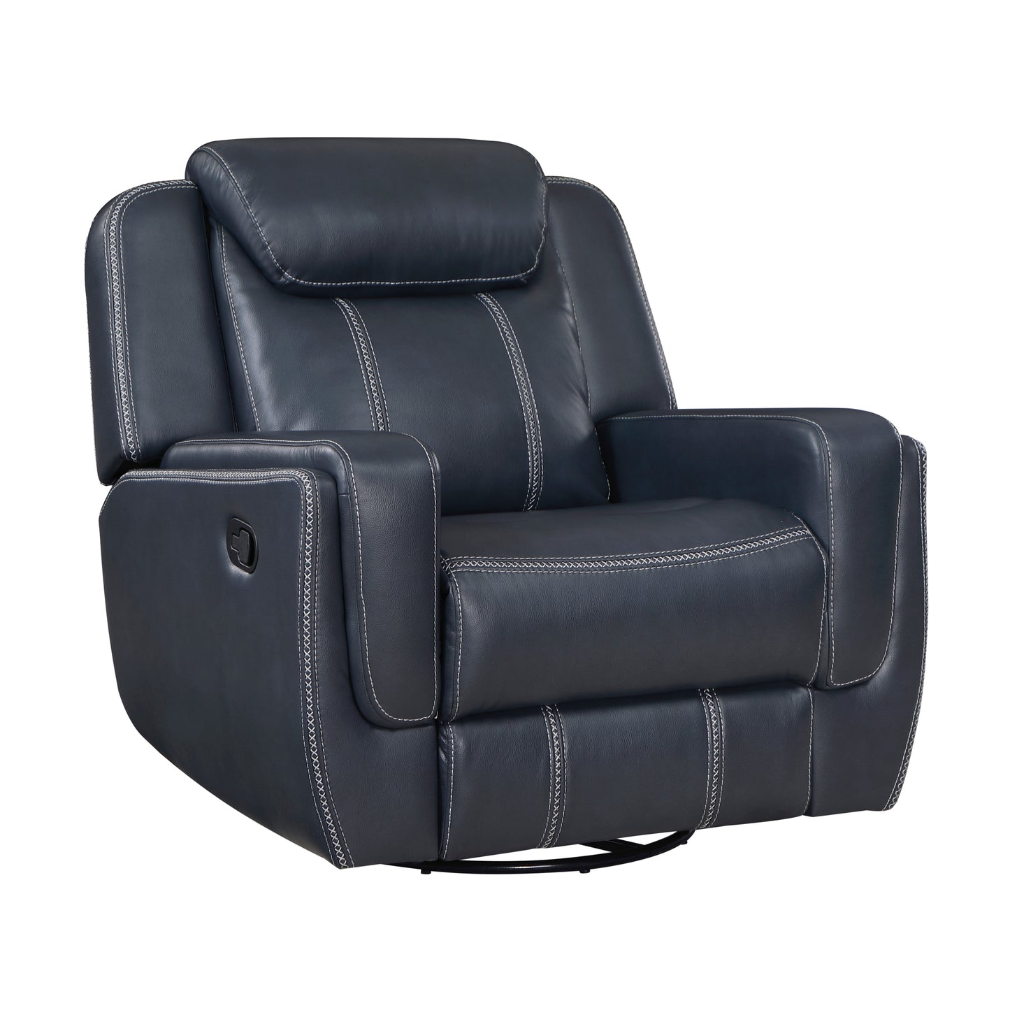 Homelegance Littleton Swivel Glider Reclining Chair in Blue Faux Leather 8516BU-1