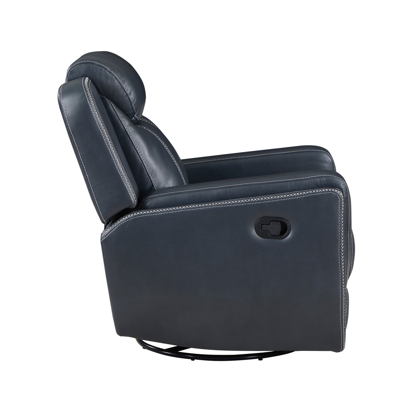 Homelegance Littleton Swivel Glider Reclining Chair in Blue Faux Leather 8516BU-1