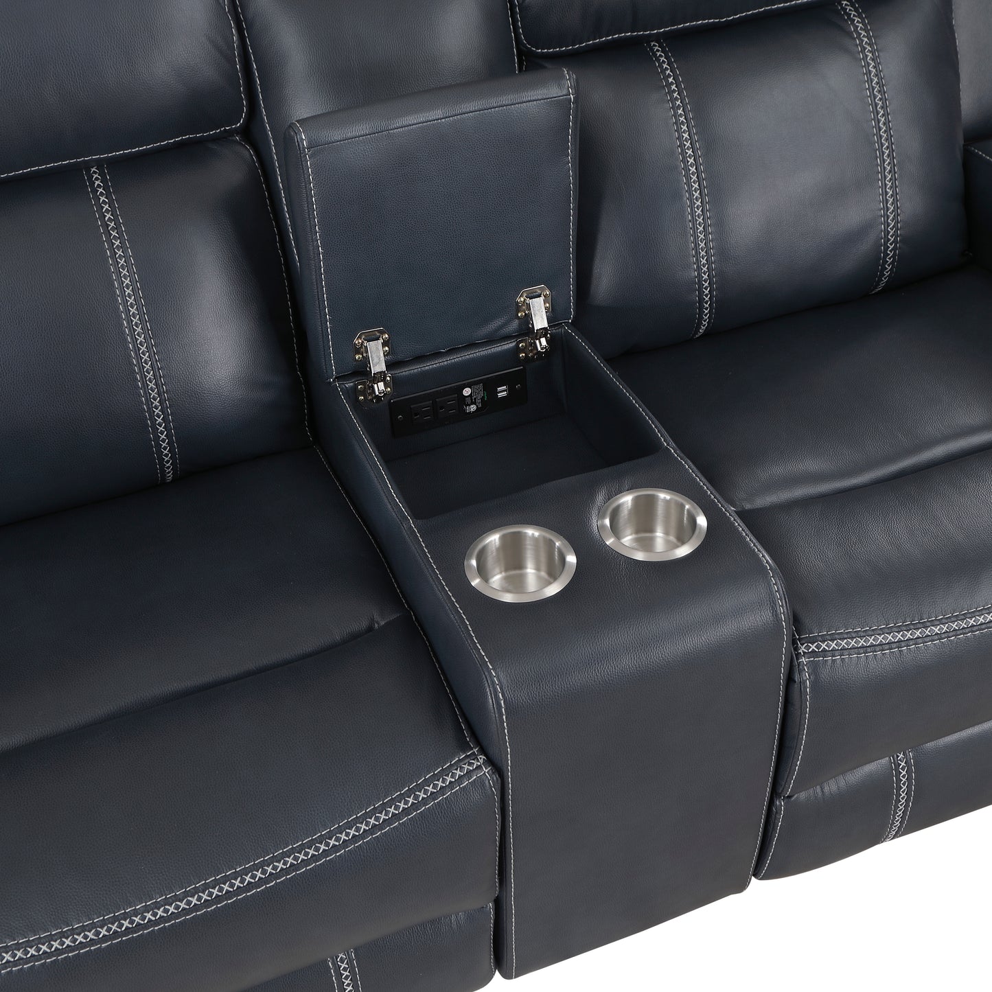 Homelegance Littleton Loveseat Reclining in Blue with Center Console 8516BU-2