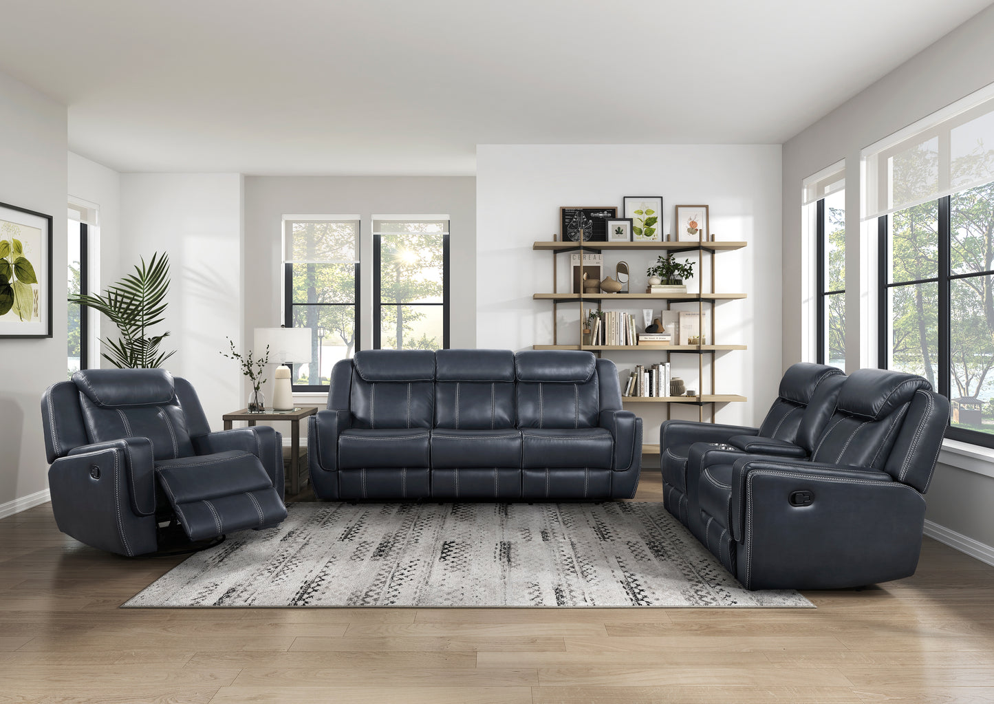 Homelegance Littleton Swivel Glider Reclining Chair in Blue Faux Leather 8516BU-1