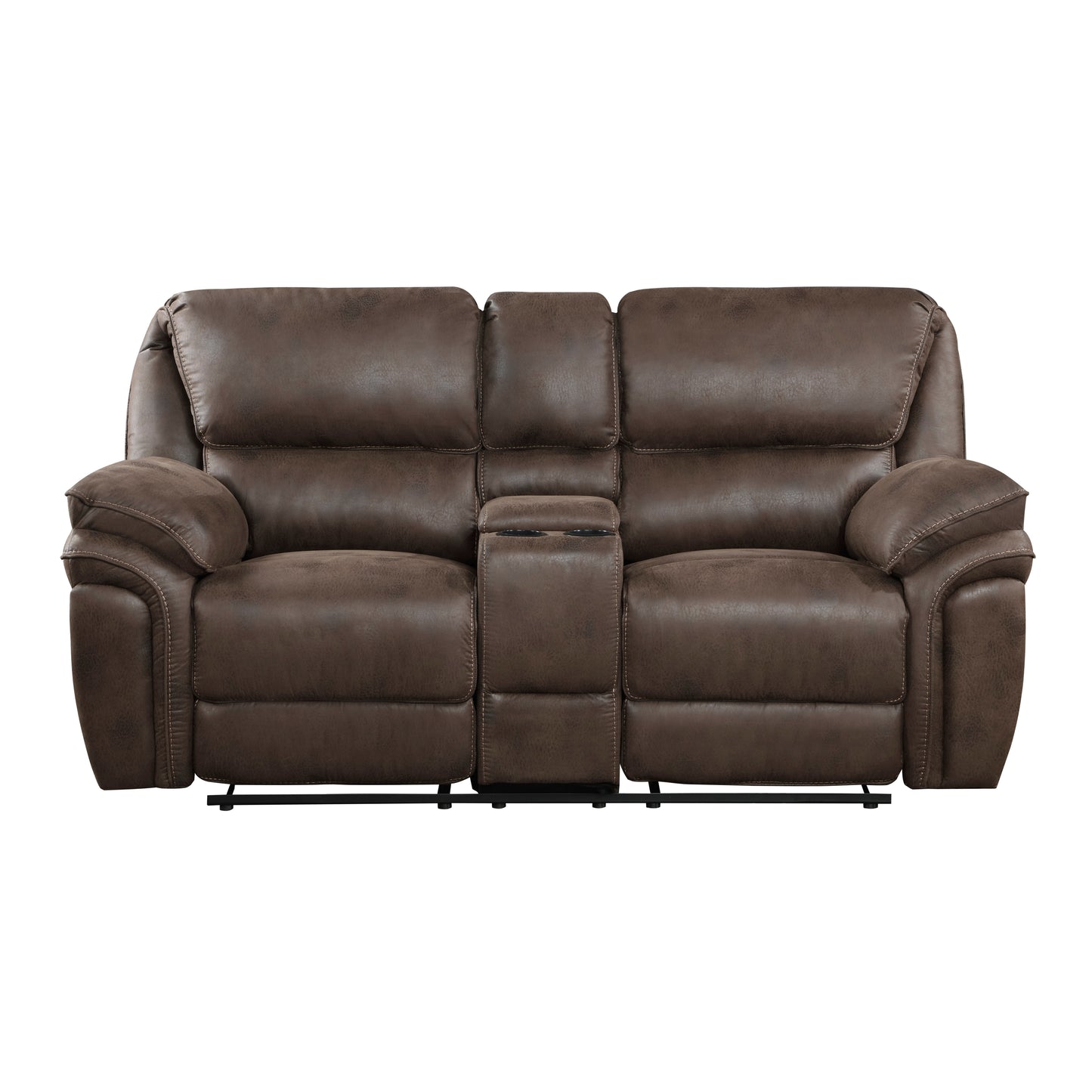 Homelegance Proctor Brown Reclining Loveseat with Center Console 8517BRW-2