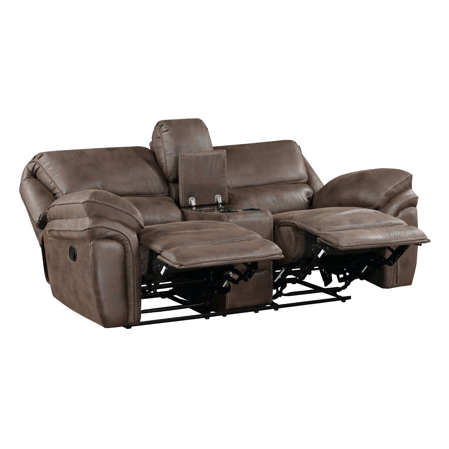 Homelegance Proctor Brown Reclining Loveseat with Center Console 8517BRW-2