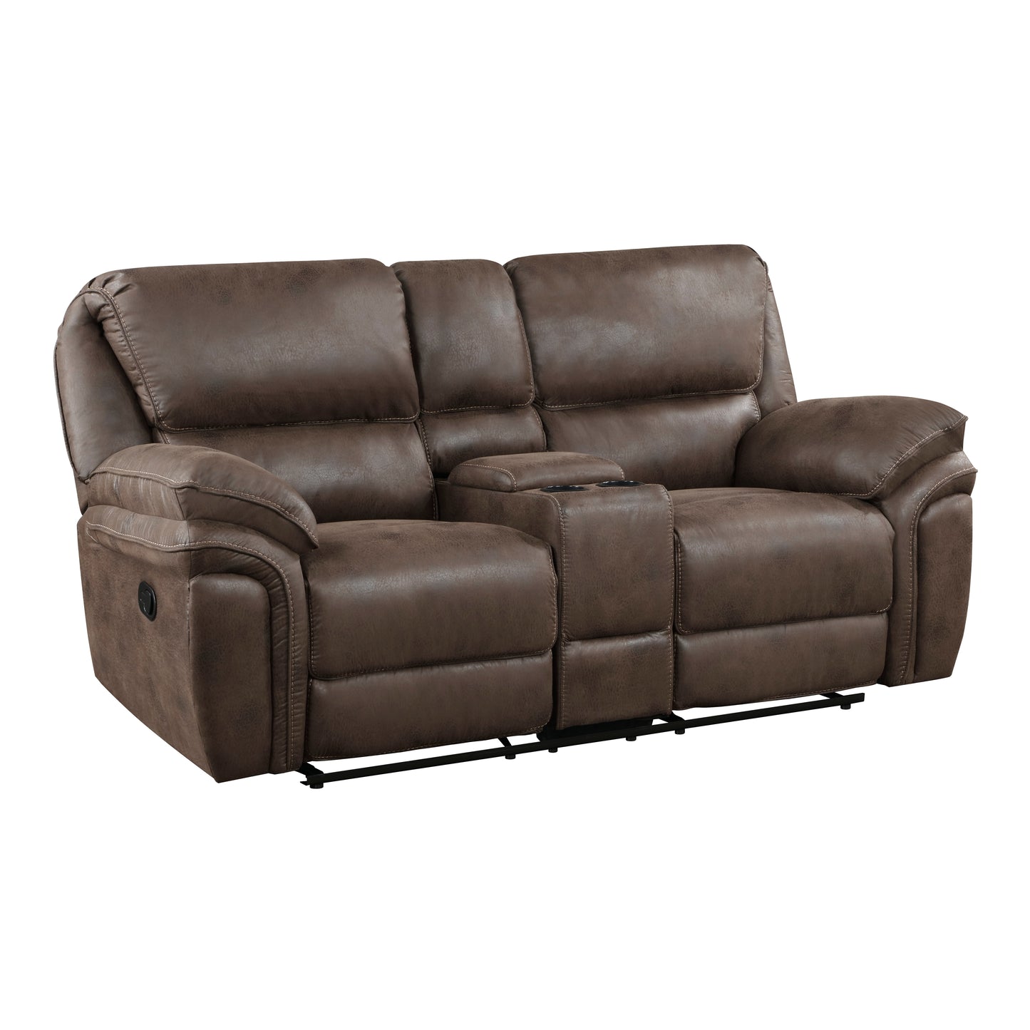 Homelegance Proctor Brown Reclining Loveseat with Center Console 8517BRW-2
