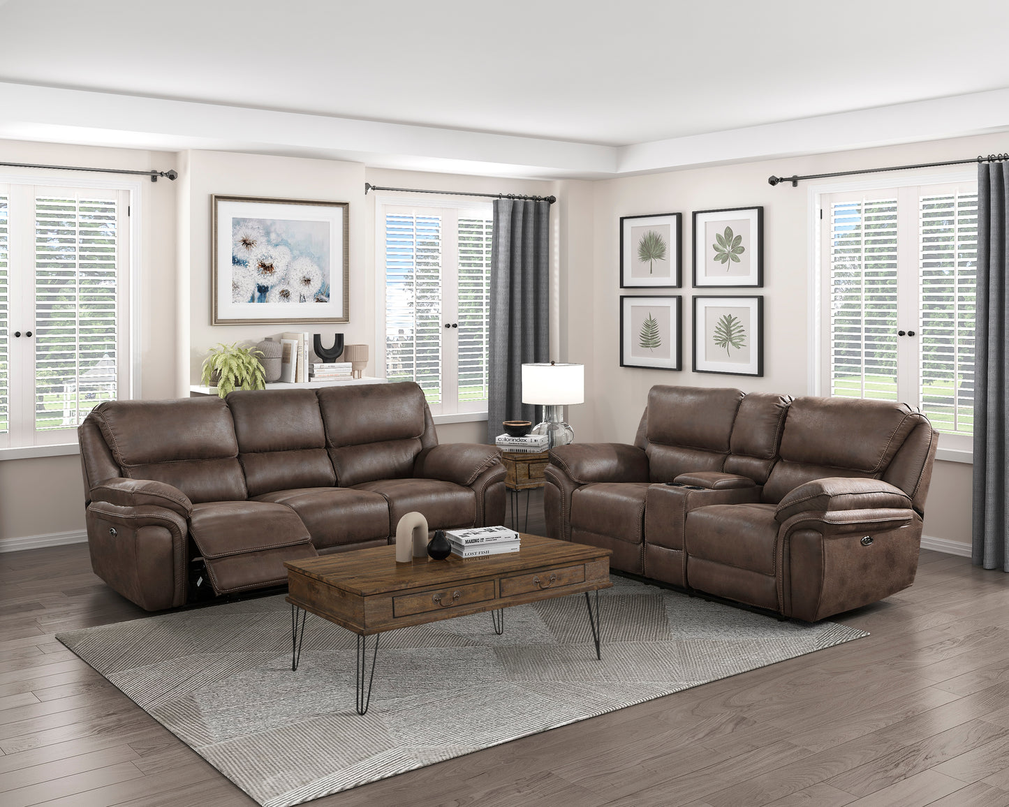 Homelegance Proctor Loveseat Power Reclining with Center Console Brown 8517BRW-2PW