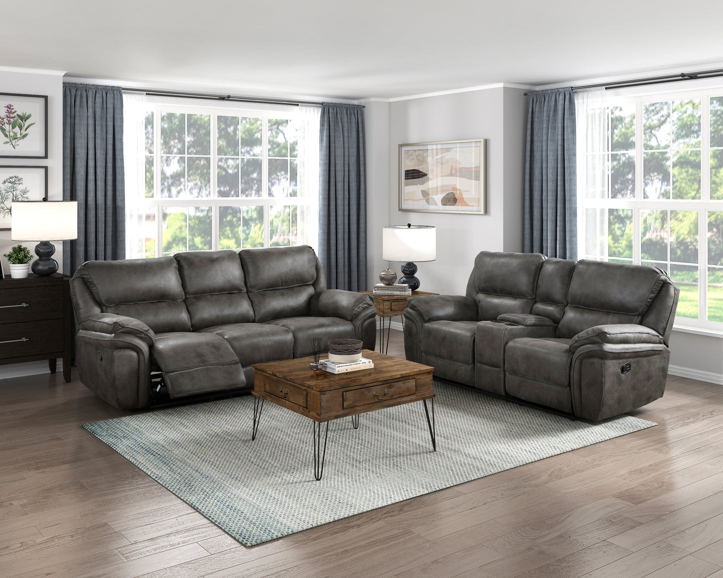 Homelegance Proctor Gray Loveseat Reclining with Center Console 8517GRY-2