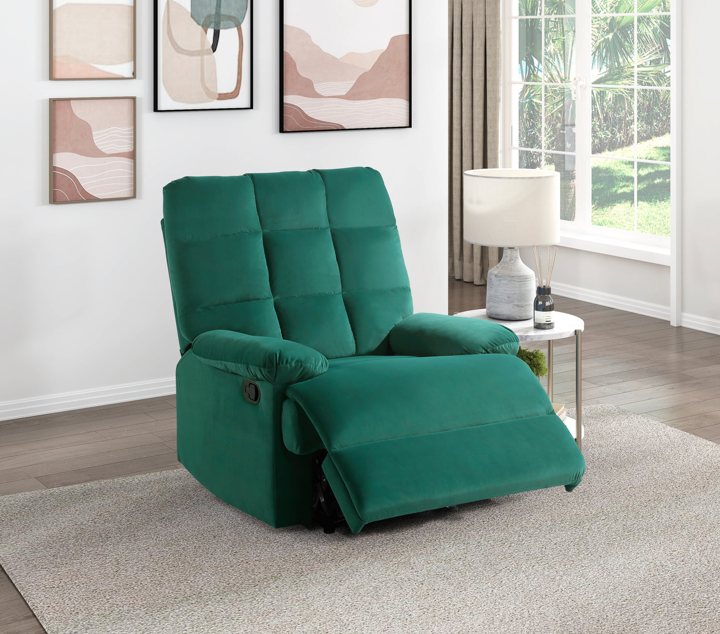Homelegance Colin Reclining Chair in Green Velvet with Tab Pull Motion 8525GN-1