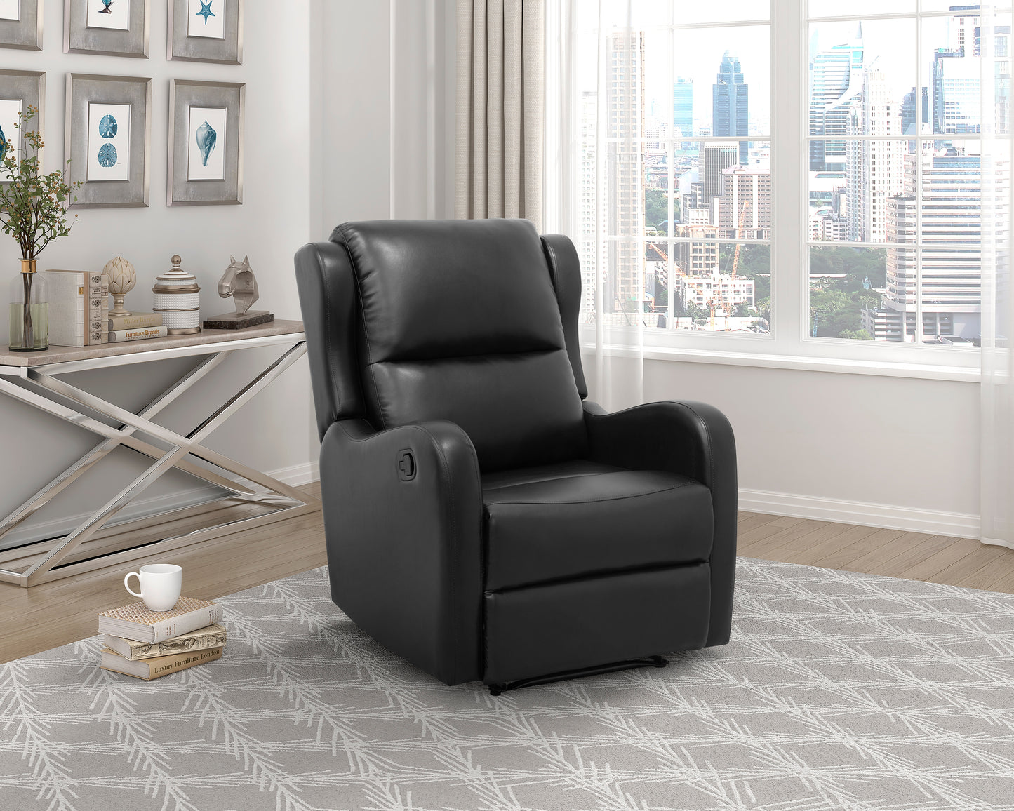 Homelegance Durant Reclining Chair in Black Faux Leather 8527BLK-1