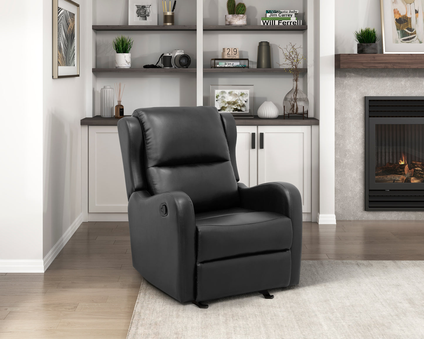 Homelegance Durant Glider Recliner Chair in Black Faux Leather 8527BLK-1GD